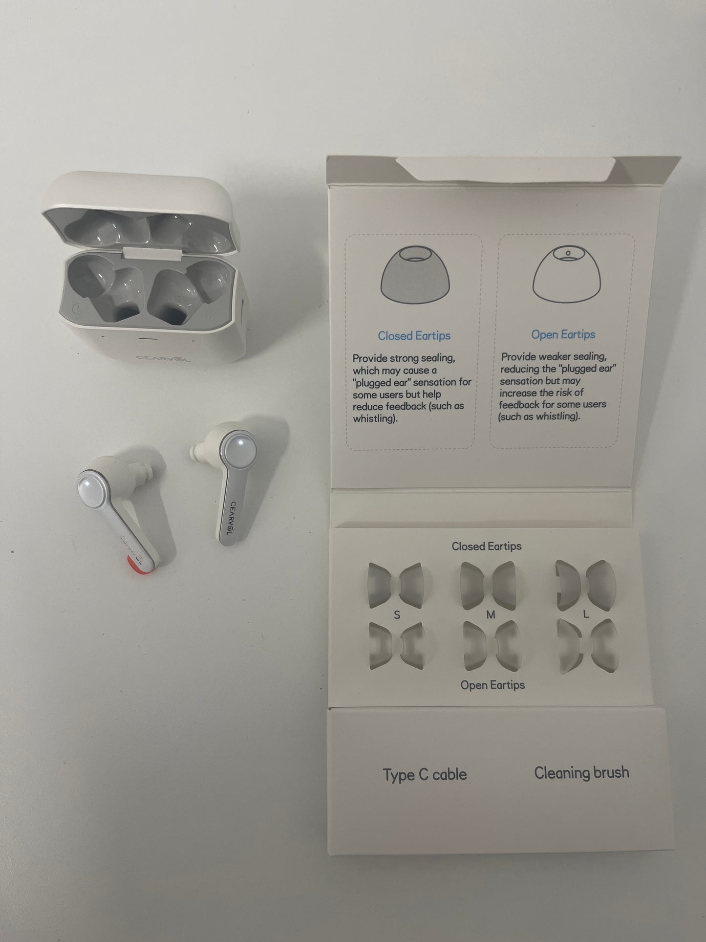 Cearvol OTC Hearing Amplifiers for Adults with Bluetooth Customizable App Streaming Ability iOS Android App Rechargeable with Portable Charging Case for Mild to Moderate Hearing Loss (White)
