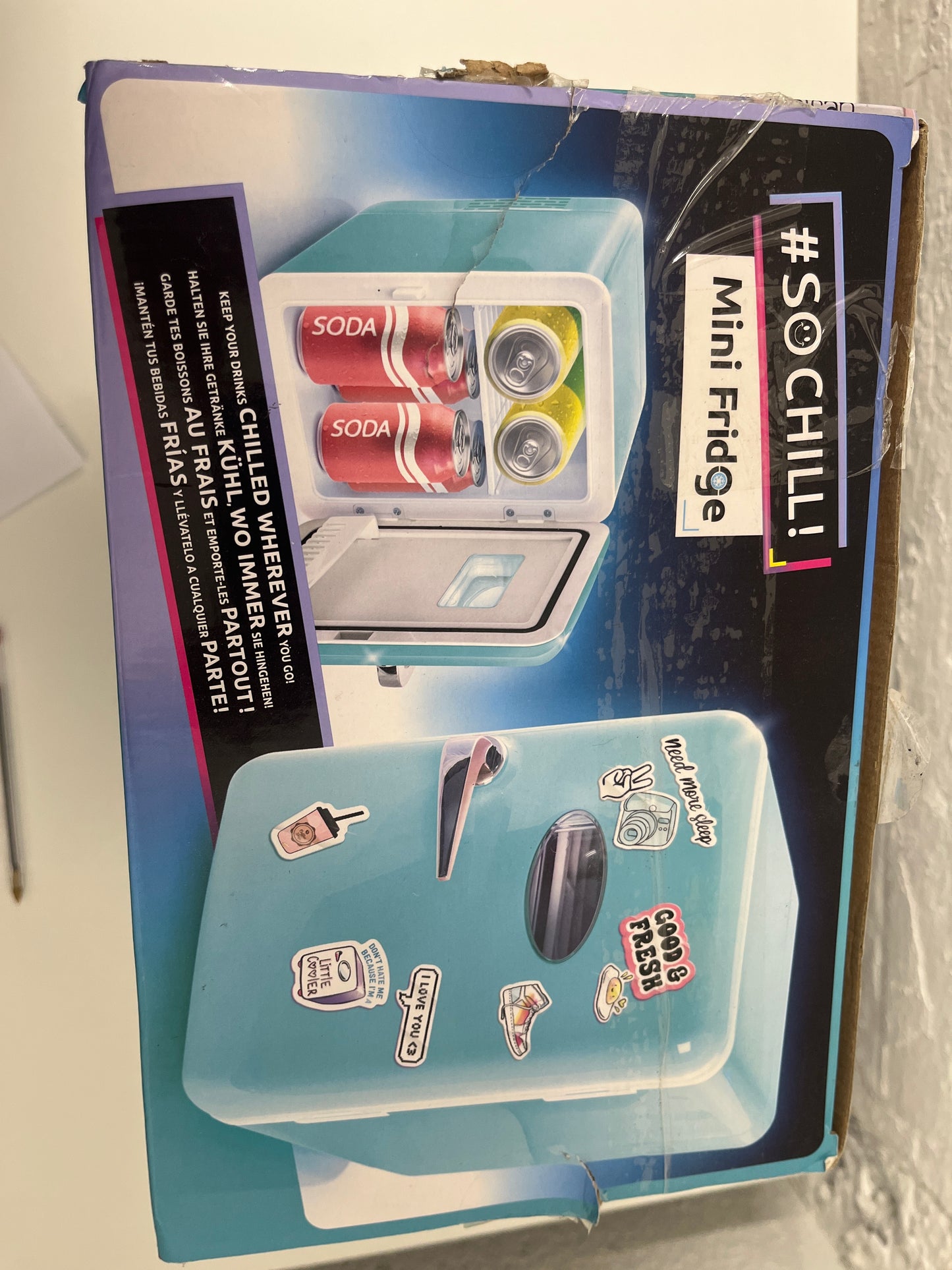 So Chill Mini Fridge, Gamers, Students, Home/Car Trips/Hangouts + More, USB Powered, Stickers Included, 4L/6 Cans