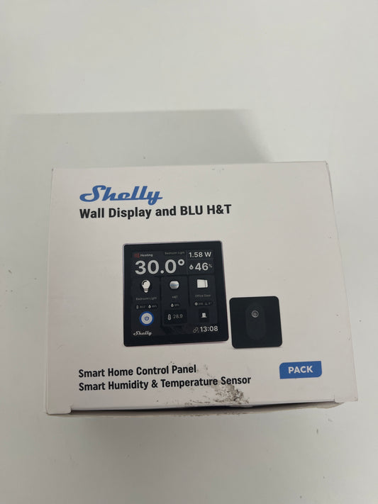 Shelly Wall Display Black + Blu H&T Black (Bundle), Wi-Fi Smart Home Control Panel, Thermostat, Integrated 5A Relay, Neutral Conductor Required, Environmental Data, Control Panel, Alexa & Google Home
