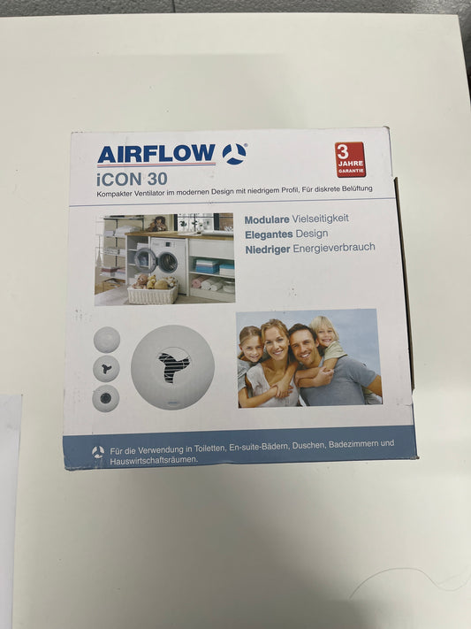 Airflow iCON 30 Extractor Fan - 100mm/4 | Flow Rate 33 l/s, Energy Saving 10.7W, Silent Iris Backdraught Shutter, Optional Humidity, PIR & Timer Modules Sold Separately | 3-Year Warranty
