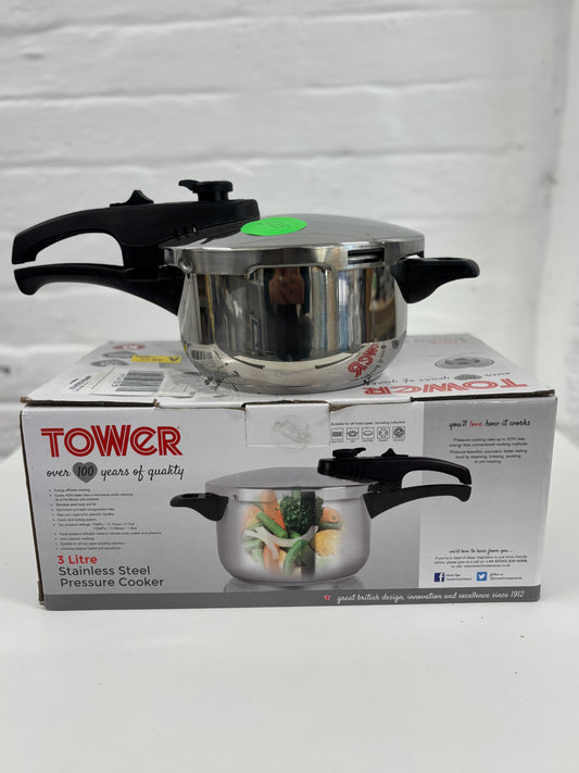 Tower T80244 6L/22cm Pressure Cooker with Steamer Basket, Stainless Steel, Silver