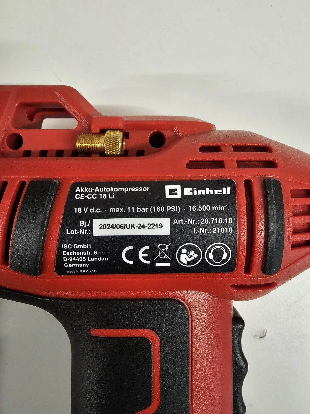 Einhell Cordless Air Compressor 18V Tyre Pump Handheld 11 Bar CE-CC 18 BODY ONLY