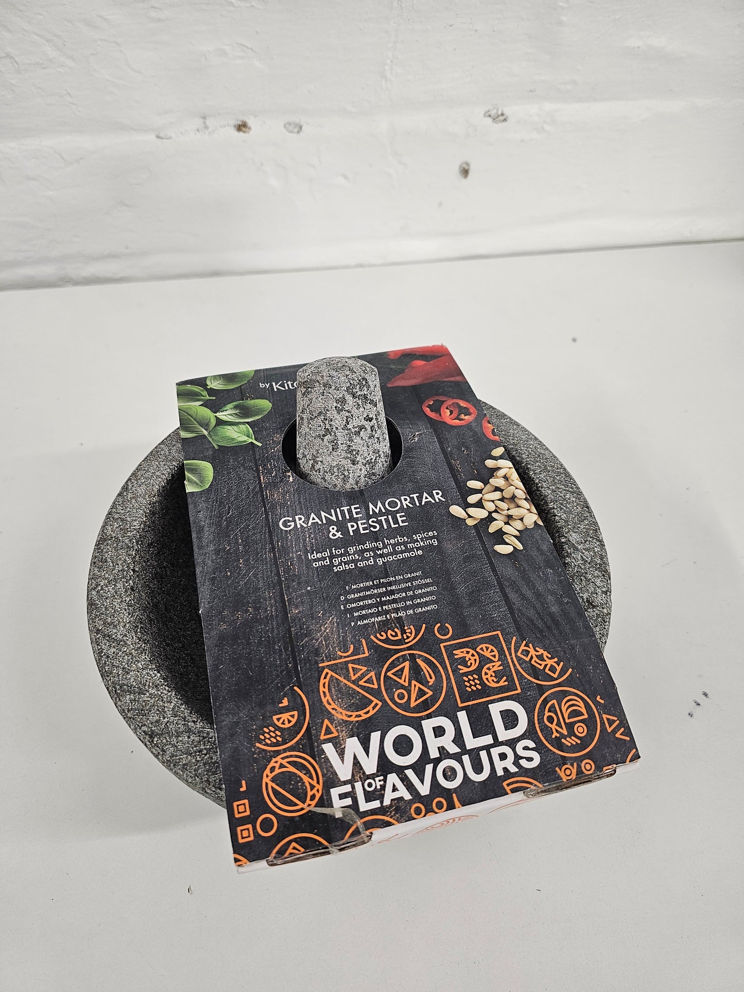 KitchenCraft World of Flavours Mexican Pestle and Mortar Set, Natural Granite, 2cm (8''), Grey